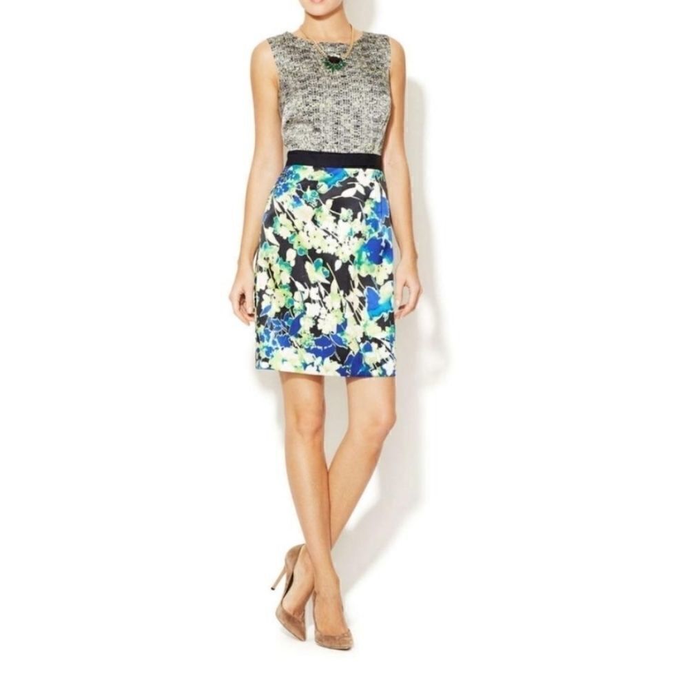 T Tahari Gray and Blue Floral Mini Dress